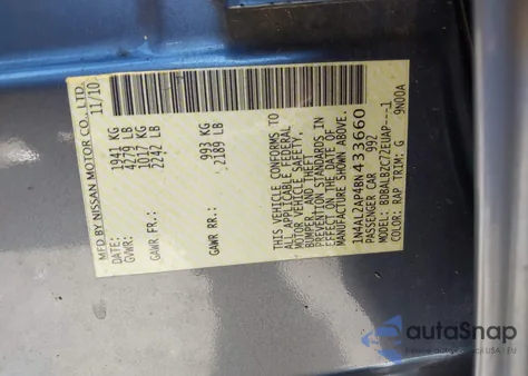 2011 Nissan Altima 2.5 S z USA, uszkodzony, nr VIN 1N4AL2AP4BN433660